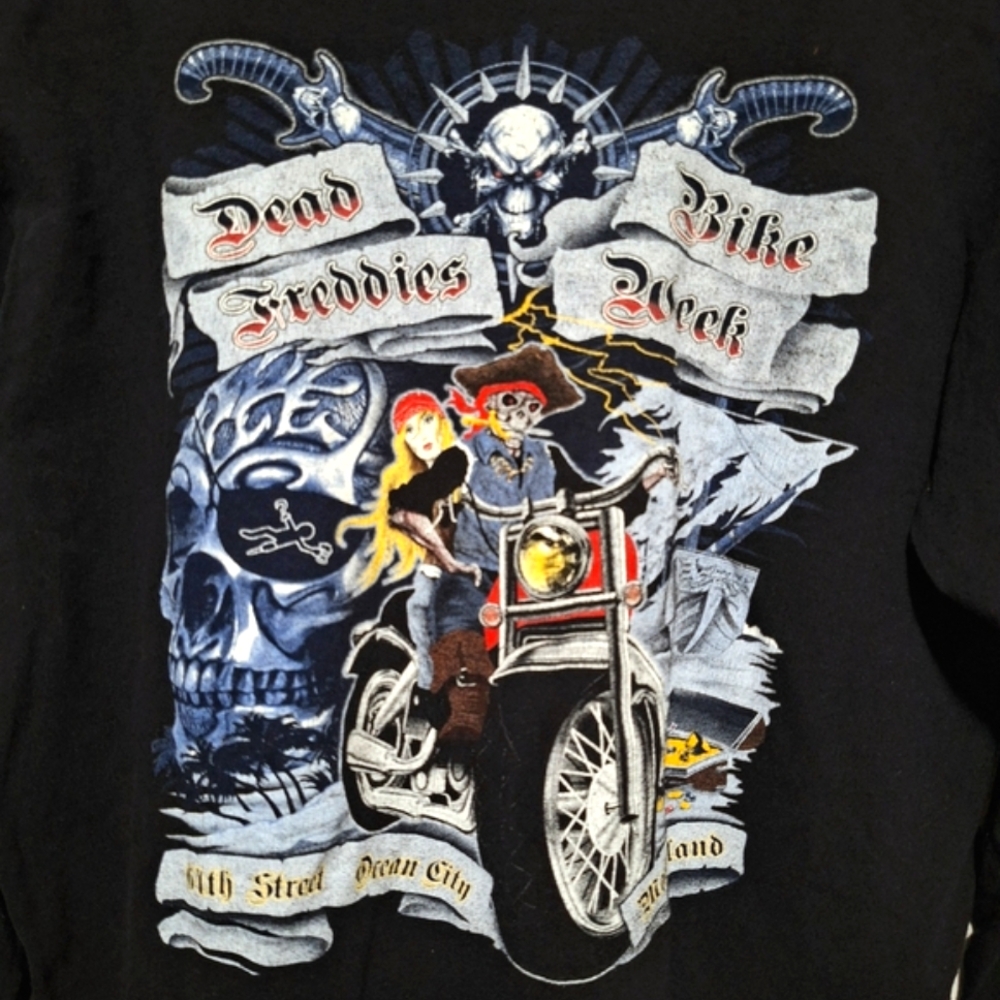Anvil Mens Graphic Longsleeve T-Shirt Black Dead Freddies Bike Week OceanCity MD - Picture 5 of 15